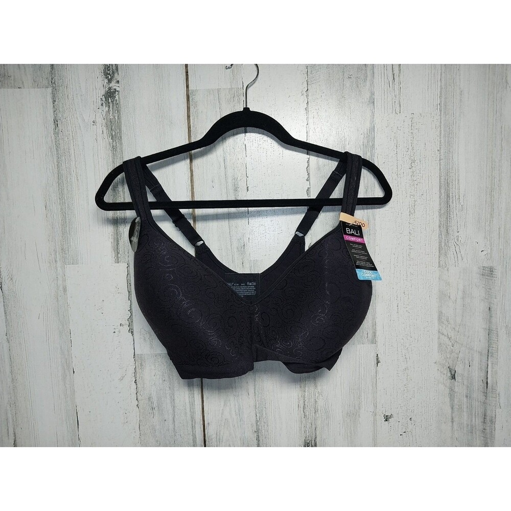 Bali Womens Comfort Revolution Wire Free Bra, Black Swirl, 42DD